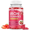 Iron Gummies med Multivitamin, Jerntilskud til kvinder og mænd med zink, B-vitamin Complex & C, B12, Folate - Blood Builder & Energy Support til voksne & Børn - Strawberry Flavor, Vegan 60 Gummies