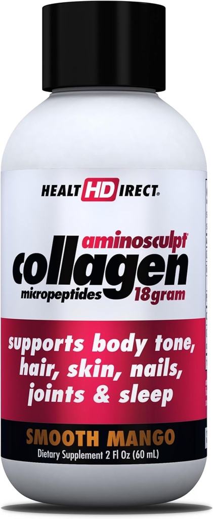 SUNDHEDSDIRECT - Medical- Grade flydende collagen Skots - Aminosept Sugar- Free - Glat Mango - 12 Servere, (12pk, 2oz Skots) - Godt for Joints, Bones, & Sleep - Bedre hår, Hud & Nails