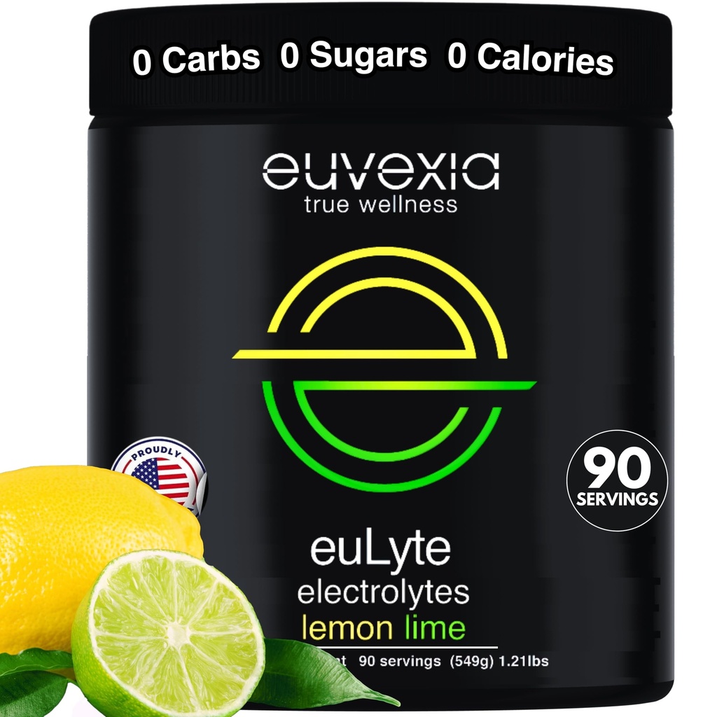 Dr. Ekberg euLyte Instant Hydration Electrolytes Powder Zero Sugar Carb Calorie Lemon Lime Drink Mix • 80 + Mineraler Magnesium Kalium Calcium Trace Mineraler • Fastende Keto Stevia • 90 Servering
