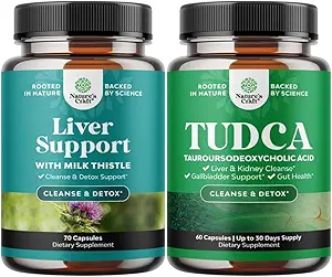 Bundle af lever rense Detox & reparation Formel og avanceret TUDCA lever support supplement - med mælk Thistle Mælkebøtte rodgurkemeje og Artiskoke ekstrakt - Ekstra styrke TUDCA 500mg Bile Salte