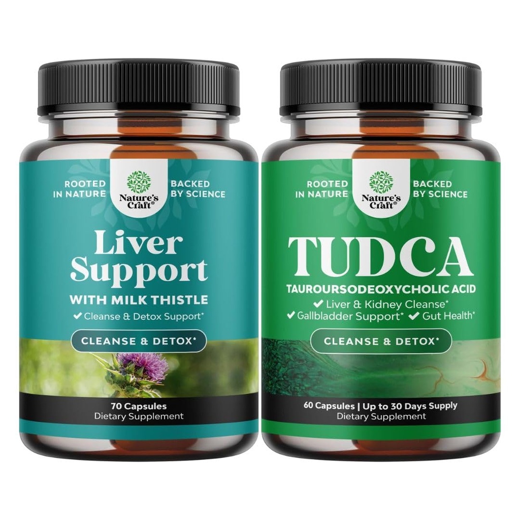 Bundle af lever rense Detox & reparation Formel og avanceret TUDCA lever support supplement - med mælk Thistle Mælkebøtte rodgurkemeje og Artiskoke ekstrakt - Ekstra styrke TUDCA 500mg Bile Salte