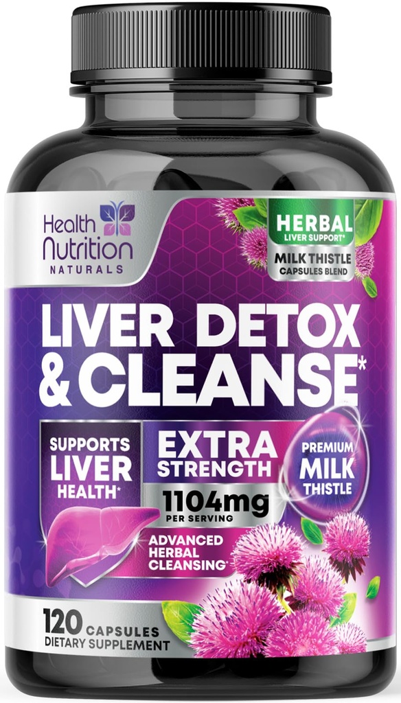 Detox & reparation Formel - Avanceret leverstøtte supplement med Silymarin Milk Thistle, Mælkebøtte, Artiskok Uddrag, Gurkemeje, Cholin, & Beetroot - 120 Veggie kapsler