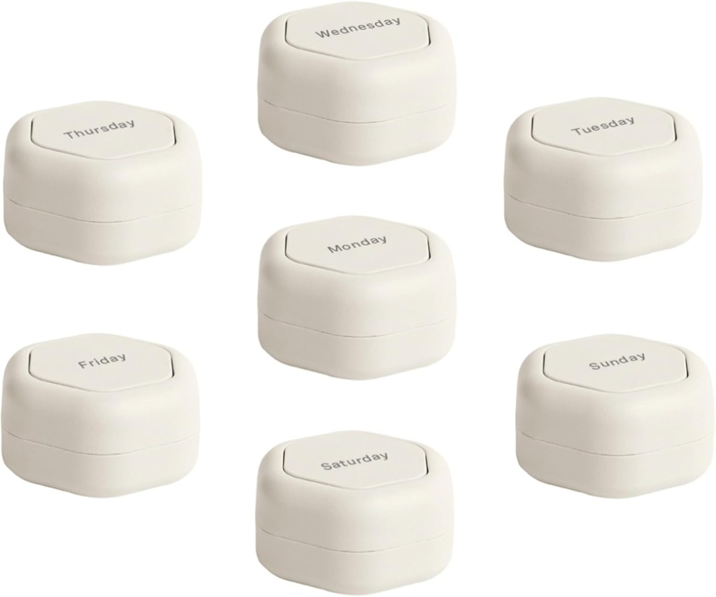 Cadence Travel Containers - Pill Case Set - Magnetiske Rejsekapsler, Daglig Medicin Organizer til piller, Kosttilskud, & Vitaminer - 7 Flex Smalls (0,56oz) for Weekly Pill Organizer - Sand