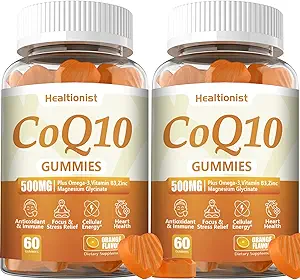 2 Pack 500MG Coq10 Gummies - 3X Bedre Absorption, Plus Omega-3, Magnesium, vitamin B3 & Zink - Coenzym Q10 Kosttilskud til hjertesygdomme, Cellular Energy & Antioxidant, Vegan, 120 Counts