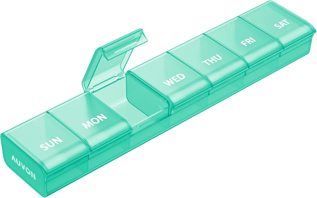 AUVON Weekly Pill Organizer med Effortless Åbning Design, Gigt Friendly Pill Box, BPA- Free Pill Organizer 7 Dag, Cute & Portable Pill Case for Vitaminer, Kosttilskud og Medicin