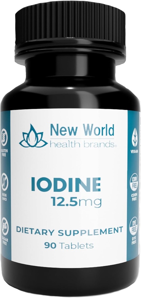 Nye Verdenssundhedsmærker 12, 5 mg jod tabletter - 90 tabletter - Essential Trace Mineral for vækst, Thyroid & Metabolic Funktion - Let at synke, høj potens, hurtig absorption