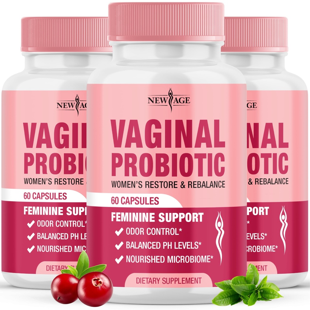 NEW AGE Vaginal Probiotika til kvinder med Prebiotika, Cranberry Extract, og en Lactobacillus Probiotic Blend, understøtter sund pH balance, Odor Control, Vaginal Flora - 180 kapsler