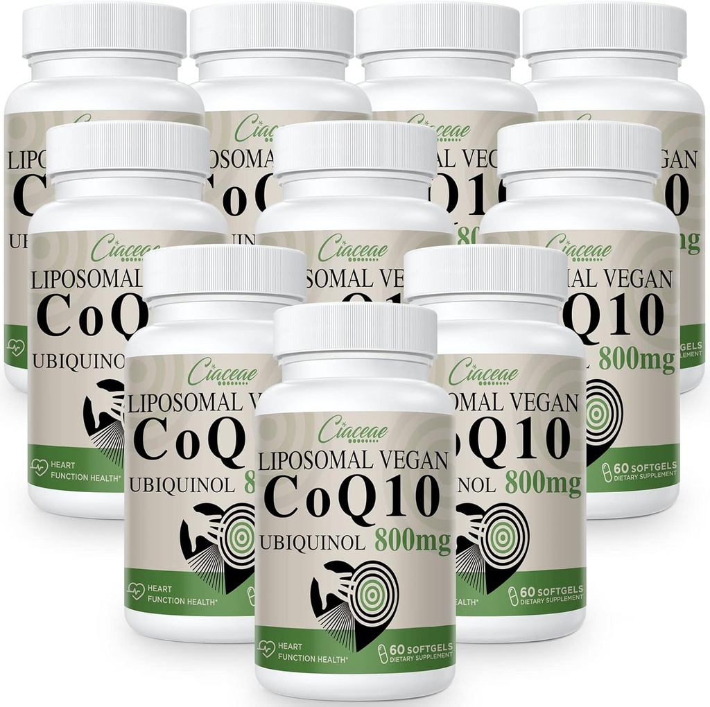 Liposomal CoQ10 800 mg Ubiquinol Softgel, Max Absorption Ubiquinol Coenzym Q10, Ubiquinol CoQ10 Supplement for antioxidant, Heart Function & Energy Production, Pure CoQ10 800mg, 600 Vegan Softels