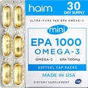 HAIM EPA1000 MINI - Pure EPA Fish Oil Supplement - 1,100mg Omega-3 for hjerte, hjerne & fælles sundhed - høj potens, Burpless Softgels - små, easy- to- Swallow kapsler - 60 Softgels - Made in USA