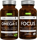 Omega-3 & vitamin D3 1000iu + Focus Brain Booster Bundle, Fast- Actioning 1a- Day EPA & DHA rTG Wild Fish Oil + Coffein, L- Theanine, Taurine & L- Tyrosine, B- Vitamin, Zink & Copper, af Igennus
