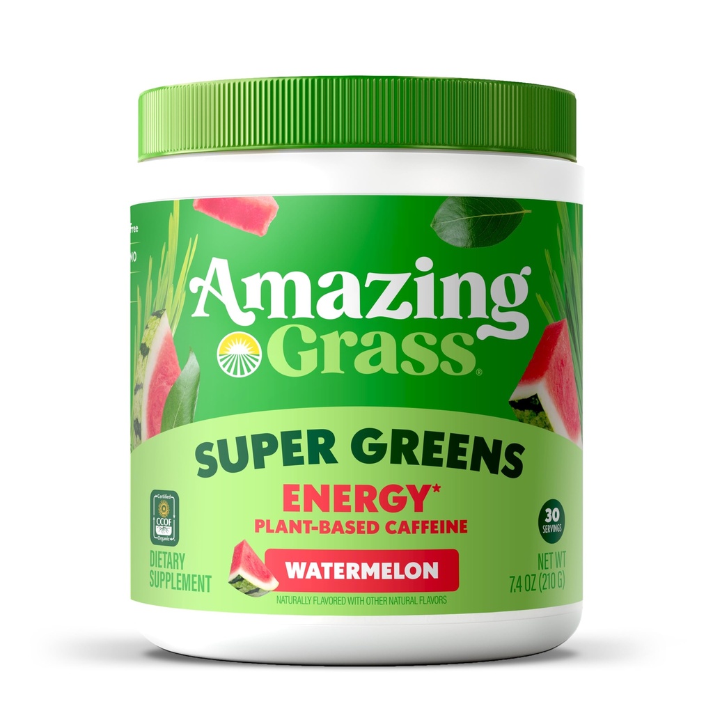 Amazing Grass Green Blend Energy: Smoothie Mix, Super Green Powder & Plant baseret koffein med Matcha Green Tea & Beet Root Powder, Watermelon, 30 Servere (Packaging May Vary)