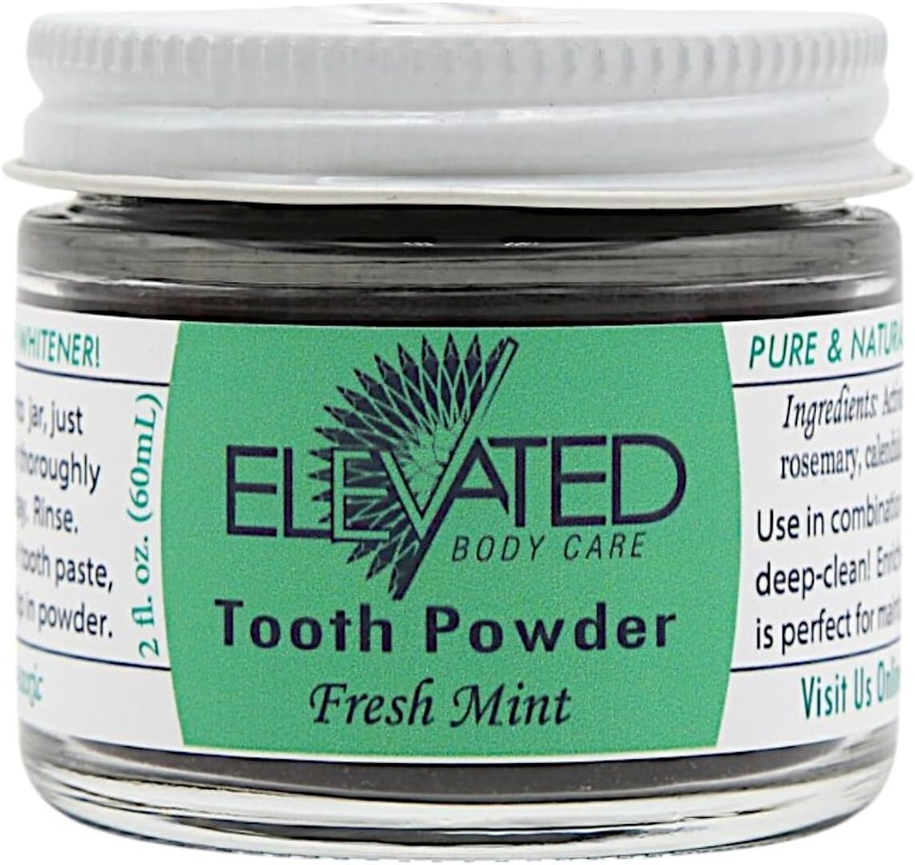 Forhøjet tandpulver - Alle naturlige tandpulver med Xylitol og aktiveret Charcoal - Urte - Vegan - 2 oz Glas Jar - Mint eller kanel, Ges Great med Elevated Tandpasta - Made in USA (Mint)