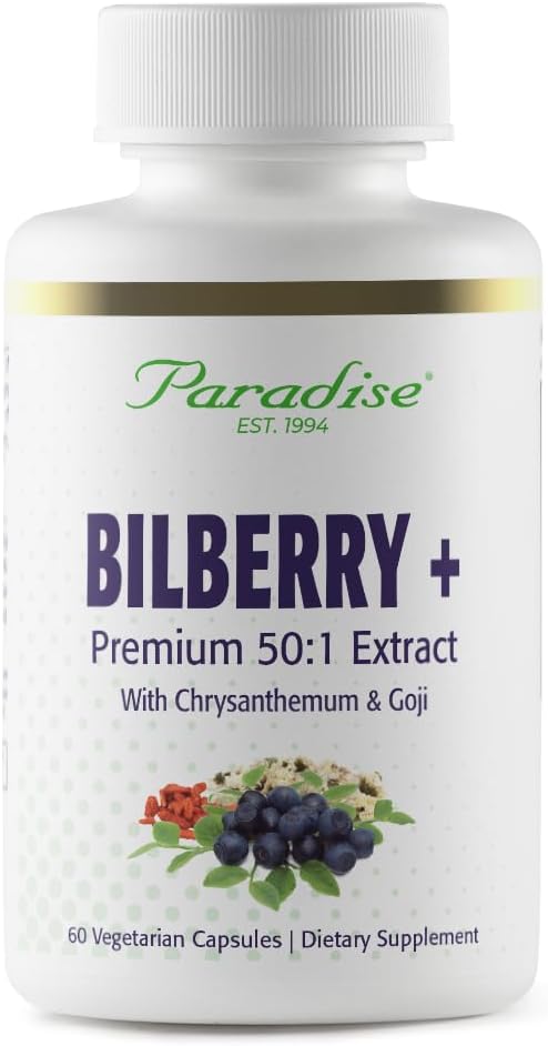 Paradise Urter Bilbær med Goji & Chrysanthemum Kosttilskud, Super Potent, Ultra Pure, Non- GMO, Gluten Free, Vegan, 60 Vegetariske Kapsler