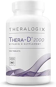 Theralogix Thera- D 2000 vitamin D supplement - 2.000 IE (50 mcg) D3- vitamin tabletter - 180 - Day Supply - immunsupport supplement til kvinder & mænd - Aids Knogle- hjerte sundhed - NSF Certificeret - 180 tabletter