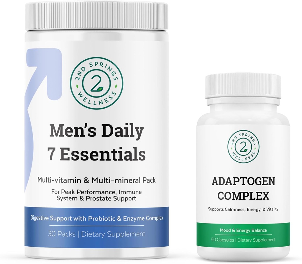Mænds Daily 7 Essentials & Adaptogen Complex Bundle - Komplet Multivitamin Pack og Stress tilpasning støtte til mænds optimale sundhed