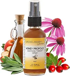 Mickelberry Gardens Honey Propolis Throat Spray - Lindrende Sore Throat Relief & Propolis immunforsvar - Herbal & Honning Formel (2 oz)