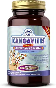 Solgar Kangavites, Bouncin 'Berry Flavor - 120 tyggetabletter - Komplet Multivitamin & Mineral Formel til børn - Vegan, Gluten Free