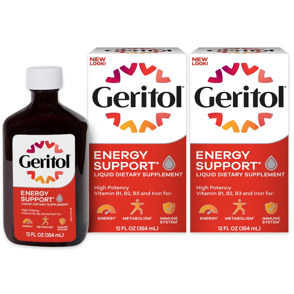 Geritol flydende Vitamin og Jern supplement, energistøtte, Indeholder høj potens B- Vitamin og Jern, Pleasant Tasting, Let at synke, Ingen kunstige sødestoffer, Non- GMO, 12 Oz, 2 Pack