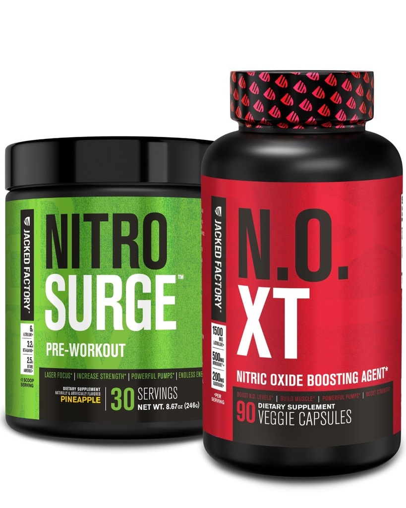 Jacked Factory Nitrobølge Pre- Workout i Ananas & N.O. XT Nitrooxid Booster til mænd og kvinder