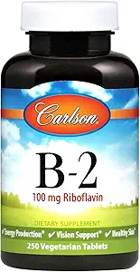Carlson - B-2, 100 mg Riboflavin, Energiproduktion, Vision Support & Sund Hud, 250 Vegetariske tabletter