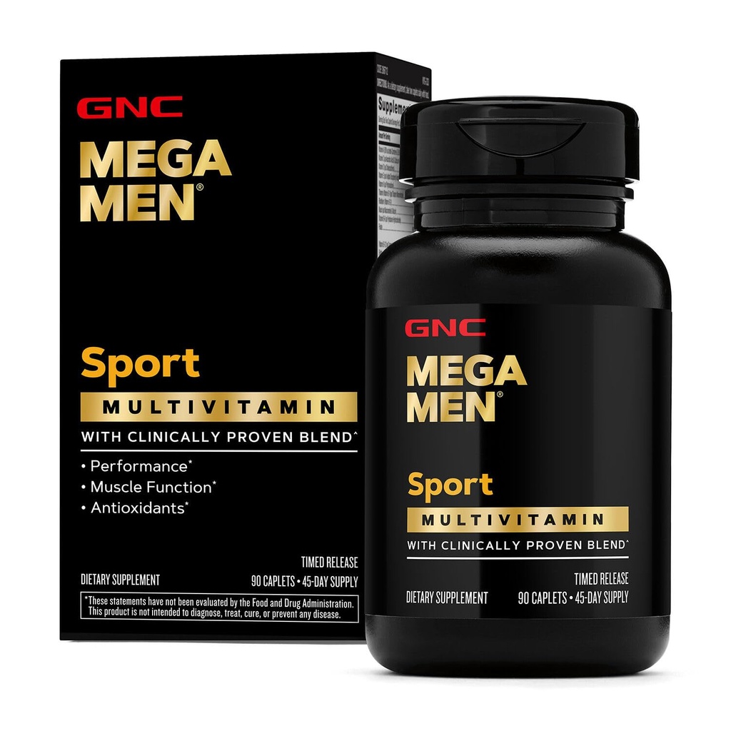 Mega Mænd Sport Multivitamin Caplets, Atletisk Performance Nutrition, Muskelfunktion, Klinisk bevist at føle sig bedre, Antioxidanter, B Vitaminer, Energiproduktion, Timet Release, 90 ct, 45 svgs