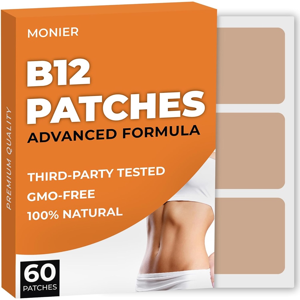 B12 Patches (Pack of 60) - 100% Natural Patch for Women and Men - Firming, Energy, Focus & Body Support - Enhanced Formula