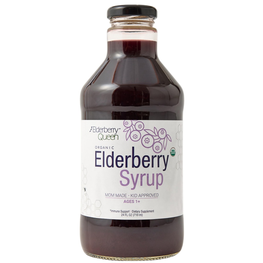 Elderberry Queen Organic Elderberry Syrup 24 Fl Oz - immunstøtte Formel med Sambucus Black Elderberry & Aronia Berry - Pure Natural Certified Organic Elderberry Syrup for børn og voksne