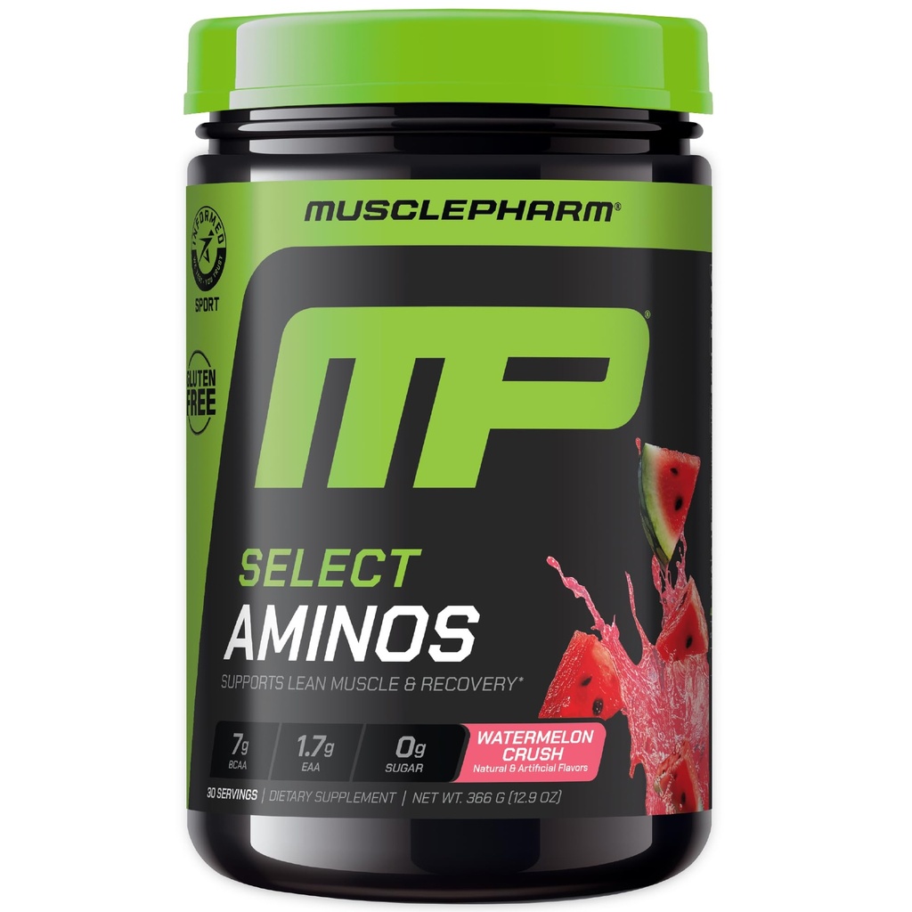 MusclePharm Select Amino's EAA + BCAAs, Post Workout Essential Amino Acids Powder, Pre Workout Energy Supplement for Men & Women with Branched Chain Amino Acids, 30 Servings (Watermelon Crush)