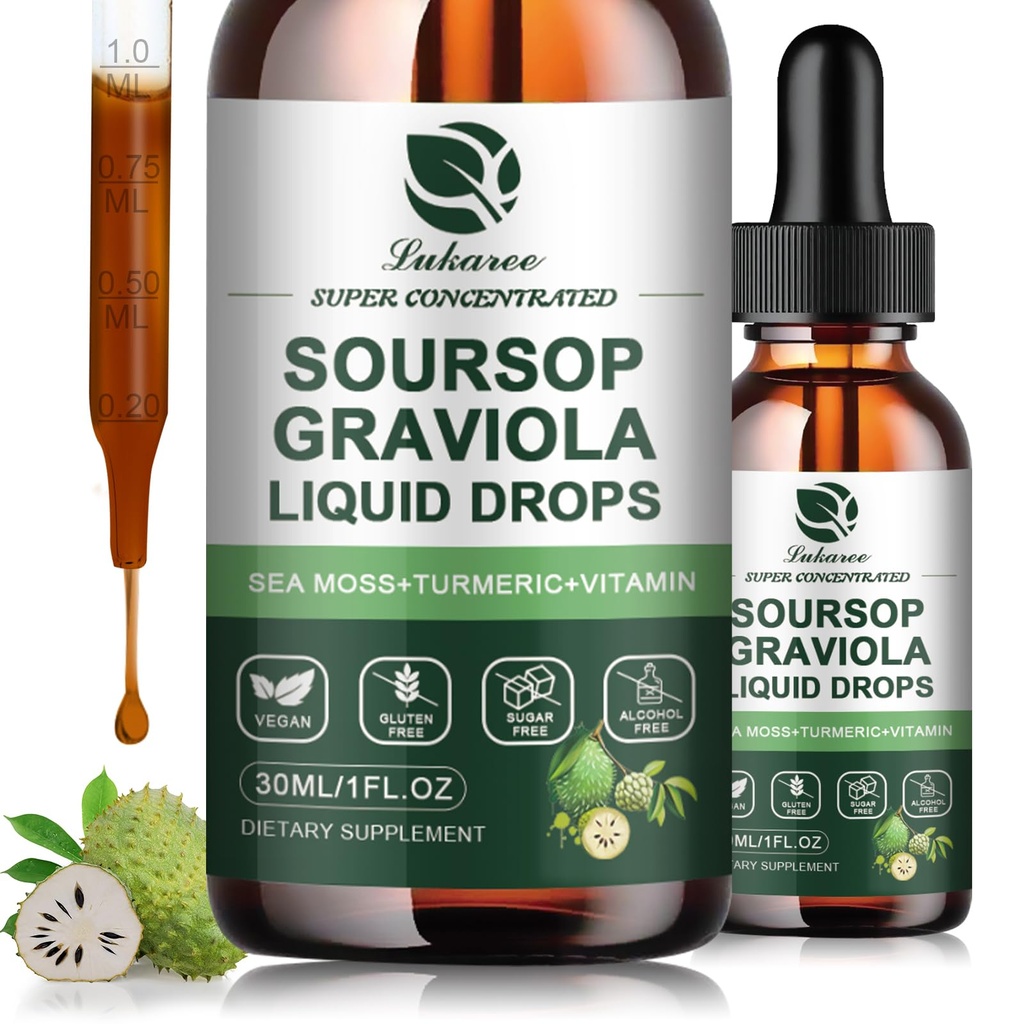 (2 Pack) Soursop Graviola Leaf Extract Liquid Drop Plus Pure Botanical Sea Moss til Cell Support & Regeneration, Immunitet, Lever, Gut & Antioxidant - Soursop Bitters Liquid, Natural Flavor, 1 Fl Oz