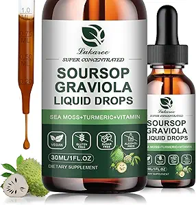 (2 Pack) Soursop Graviola Leaf Extract Liquid Drop Plus Pure Botanical Sea Moss til Cell Support & Regeneration, Immunitet, Lever, Gut & Antioxidant - Soursop Bitters Liquid, Natural Flavor, 1 Fl Oz