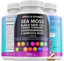 Sea Moss 3000mg Kapsler, Organic Immunsupport Black Seed Oil, Ashwagandha Kosttilskud, Bladderwrack Organic, Gurkemeje, Burdock Root Organic, C-vitamin, D3, Vegansk Minerals (120)