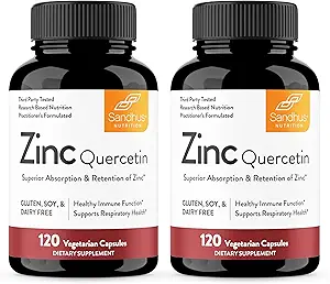 Sandhu's Zinc Quercetin 120 Vegetarian Capsules (Pack of 2) | Zinc Supplements for Antioxidant Immune Support for Men and Women | Gluten, Soy, Dairy Free