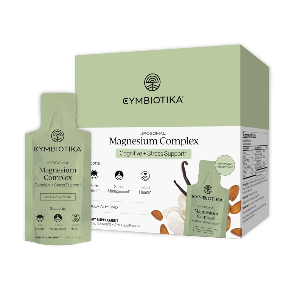 CYMBIOTIKA Liposomal Magnesium L- Threonate 1300 mg - High- Absorption Magnesium til hjernesundhed, hukommelse, Focus & Stress Support - fremmer mental kloritet og mood balance, Made in USA, 1 måned Supply