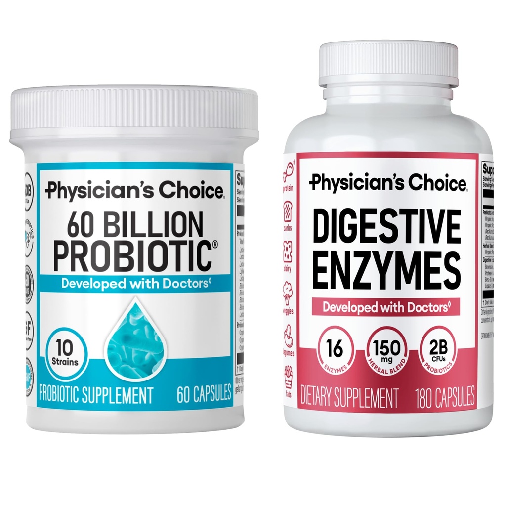 Lægens CHOICE - Optimal Gut Health Bundle: 60 Millioner Probiotiske 60ct + fordøjelsesenzymer 180ct for fordøjelseskomfort og immunforsvar - Værdi Bundle