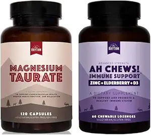 Naturlig Rhythm Magnesium Taurate 120 kapsler + immunbooster Lozenges 60 kapsler Bundle