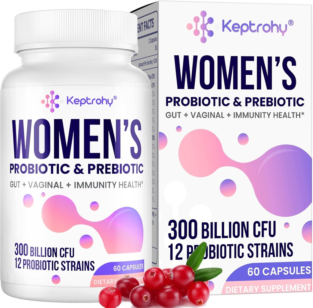 Vaginal Probiotics for Women - 300 Billion CFUs 12 Strains Probiotics with Prebiotic, Organic Cranberry Extract Daily Women's Probiotic for Vaginal, Urinary, Digestive, Gut, Immune Health, 60 Capsules