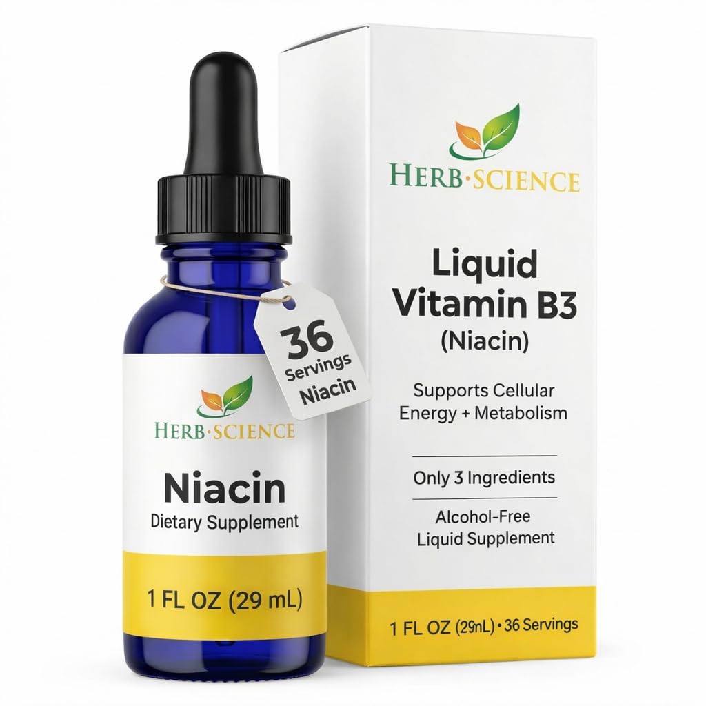 Flydende vitamin B3 Drops - Cold Forarbejdede Niacin Supplement, Understøtter Tunge & Hud Sundhed - Vegan, Non- Alkoholic og kvalitet Tested.- 1 Fl. Oz, 36 Servering