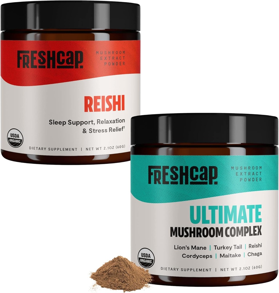 FreshCap svampe Stress Bundle (Reishi pulver og ultimative champignon kompleks pulver)