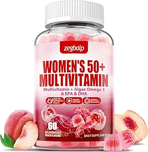 Sugar- Free Womens Multivitamin 50 Plus Gummies med Calcium, Magnesium, Zink, vitamin A, C, D3, E, K2, B Complex, Folate, Biotin - Multi Vitaminer og mineraler til hud, energi, immunforsvar
