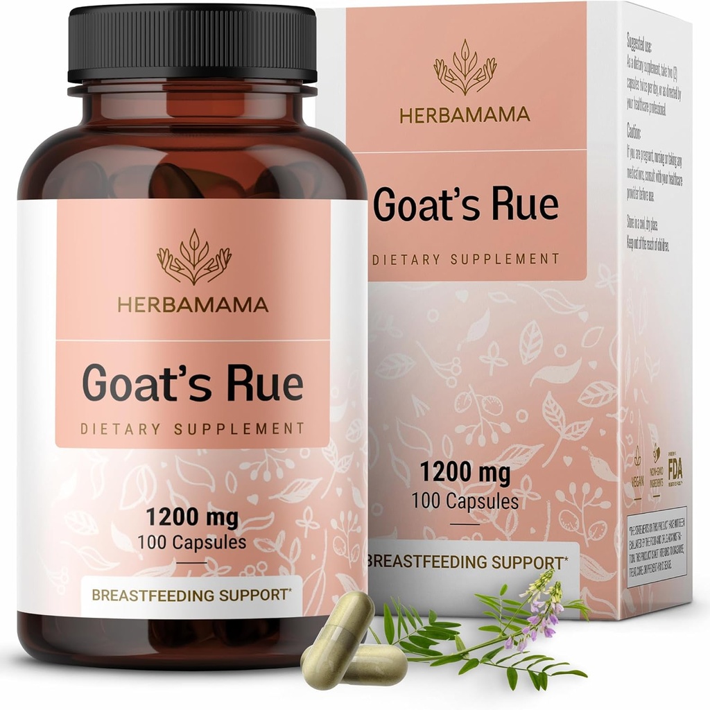 HERBAMAMA Geder Rue Capsules - 1200mg Galega Officinalis til mors brystmælk Amning Support - Vegan, non-GMO Geder Rue Herb Amning Supplement