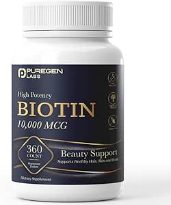 Puregen Labs Biotin 10.000 MCG understøtter sundt hår, hud & negle - høj potens skønhed støtte - non-GMO, Gluten Free Measures 124; 360 vegetariske tabletter