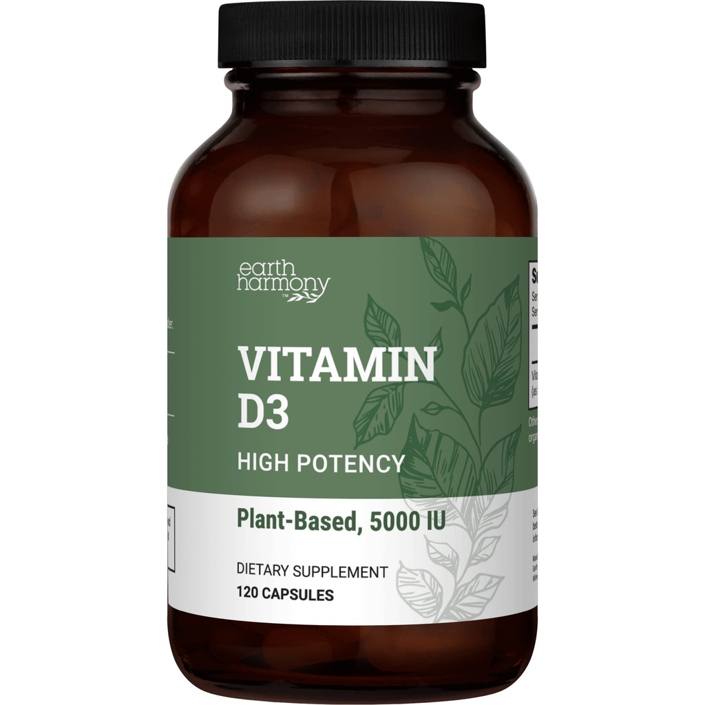 Vegansk vitamin D3 5000 iu tillæg - Ren, høj potens kosttilskud til immunforsvar & stærk Bones Support - D-vitamin 5000 iu - 120 kapsler, 4-måneders levering