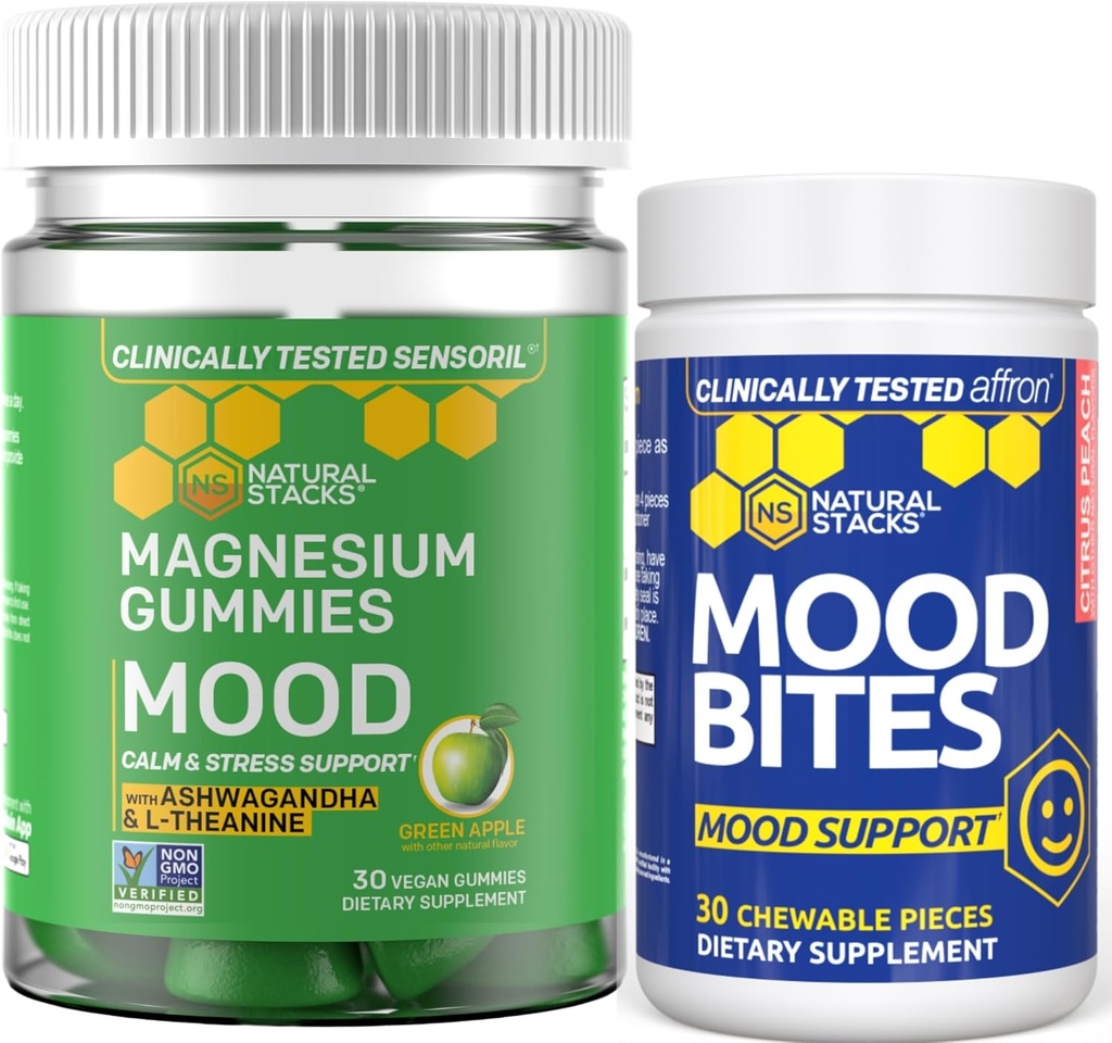 NATURAL STACKS Mood Bites + Mood Magnesium Gummies Bundle - Positive Mood & Stress Support* - 60 Chewables