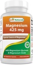 Bedste Naturals Magnesium 425 mg 180 Veggie Kapsler - Høj Absorption Magnesium Glycinat & Magnesium Oxide Chelated, Non- GMO, Gluten Free Muscle Relax (180 greve (pakning med 1))