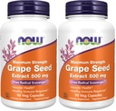 Now Supplements, Grape Seed Extract, Maximum Strength 500 mg (en stærkt koncentreret ekstrakt med et minimum på 90% polyphenoler), 90 Veg Kapsler, Rød / Brown, 0,25 pounds (pakke med 2)