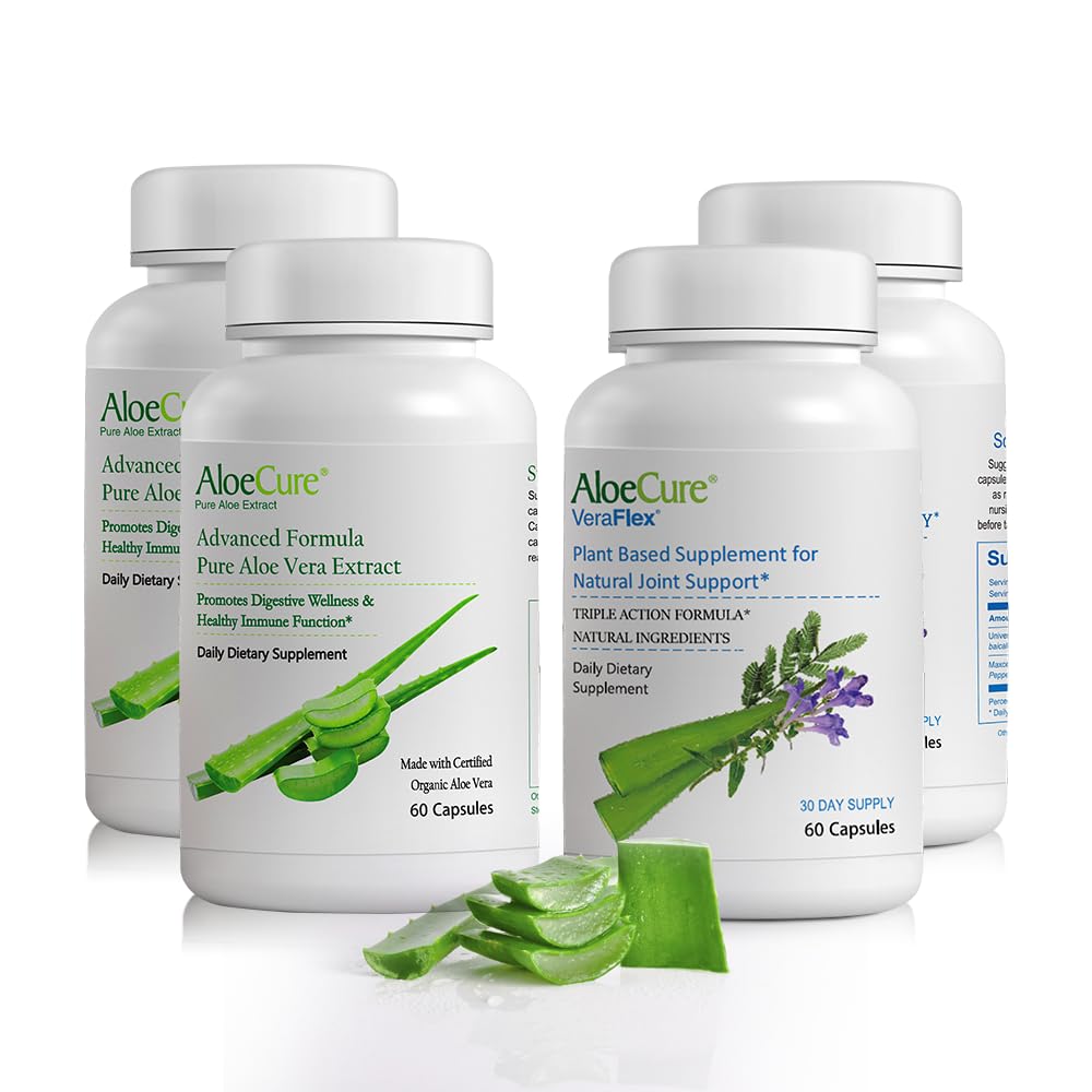 AloeCure Organic Aloe Vera Capsules Pack - 4 stykker - 2 x VeraFlex, 2 x Aloe Vera Capsules