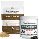 Rigtige svampe Lions Mane Powder til mennesker (60g) & Mushroom Immunpet Chews (60ct) - Bundle for Cognition & Immunity - Ashwagandha, Astragalus & Mere - Vegan, Non- GMO, Gluten- Free, Grain- Free