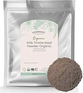 Starwest Botanicals Organic Milk Thistle Seed Powder - Ground Milk Thistle for Tea & Cooking, Mix in Juice, Tilføj til smoothies, Havregryn, & Yogurt, Certificeret Kosher, Non- GMO - Bulk 1 LB Bag
