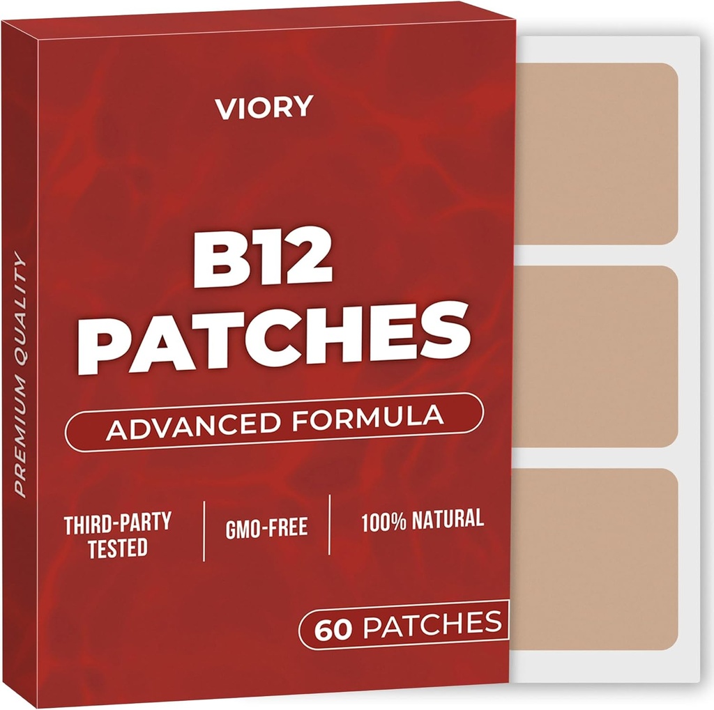 VIORY B12 Patches (pakke med 60) - 100% Natural Patch for kvinder og mænd - Firming, Energi, Focus & Body Support - Forbedret formel