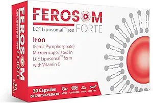 LCE Liposomale jernkapsler - 30mg Elementær jern med C-vitamin - mild supplement til kvinder og mænd - Easy- to- Swallow Vegan kapsler, 30 Tæl